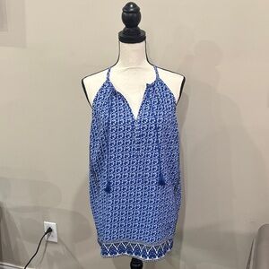 Blue Patterned fleur bleue L Halter tunic or Cover-Up